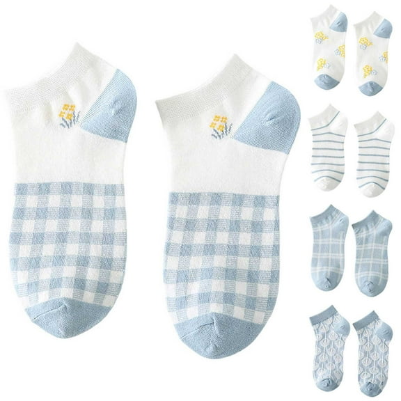 Bibifish Womens Socks 5 Pairs Floral Print Breathable Ankle Socks Cute Blue Color Series Low Cut No Show Socks For Teen Girls And Ladies