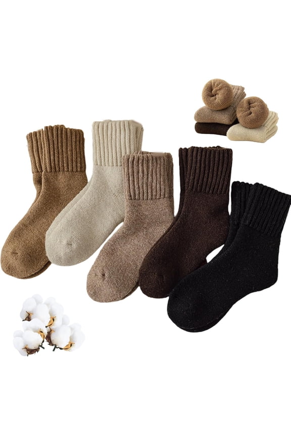 Womens Socks 5 Pairs Knit Winter Thick Thermal Socks Solid Color Cozy Crew Socks Cold Weather Home Sleeping Daily Wear Socks
