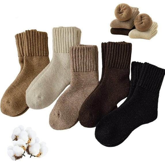 Bibifish Womens Socks 5 Pairs Knit Winter Thick Thermal Socks Solid Color Cozy Crew Socks Cold Weather Home Sleeping Daily Wear Socks