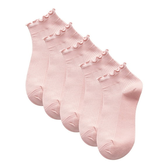 Bibifish Womens Socks 5 Pairs Light Color Ankle Socks Elegant Ruffled Trim Comfy Breathable Ribbed Knit Stretchy Low Cut Socks