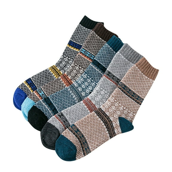 Bibifish Womens Socks 5 pairs Knit Mid Calf Socks Retro Double Layer Winter Warm Thick Thermal Crew Socks Breathable Colorful Stripe Socks For Ladies