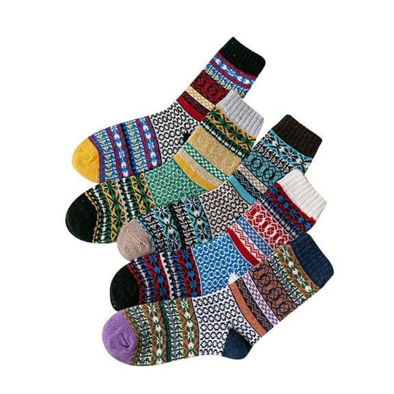 Bibifish Womens Socks 5 pairs Knit Mid Calf Socks Winter Mid Length Socks Warm Thermal Soft Thick Cozy Comfy Snowflake Patterned Crew Socks