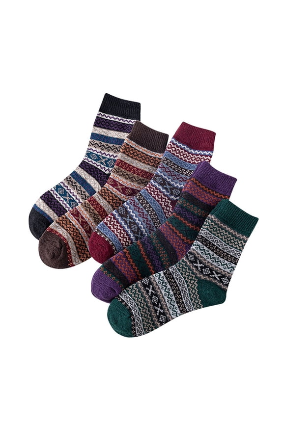 Womens Socks 5 pairs Knit Mid Calf Socks Winter Mid Length Socks Warm Thermal Soft Thick Cozy Comfy Snowflake Patterned Crew Socks