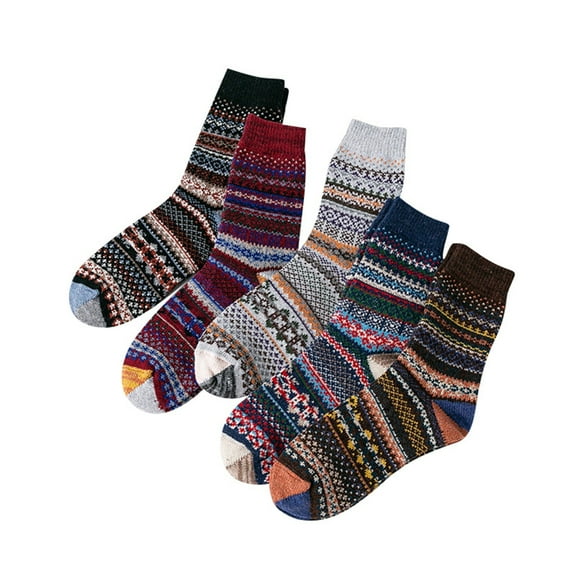 Bibifish Womens Socks 5 pairs Knit Mid Calf Socks Winter Mid Length Socks Warm Thermal Soft Thick Cozy Comfy Snowflake Patterned Crew Socks
