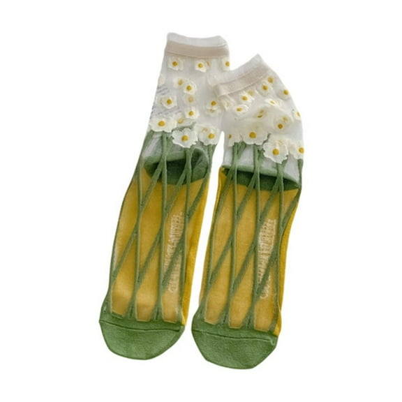Bibifish Womens Socks Breathable Comfy Lace Socks Ladies Sheer Floral Embroidered Socks Vintage Transparent Thin Mesh Crew Socks