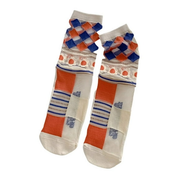 Bibifish Womens Socks Breathable Comfy Lace Socks Ladies Sheer Floral Embroidered Socks Vintage Transparent Thin Mesh Crew Socks