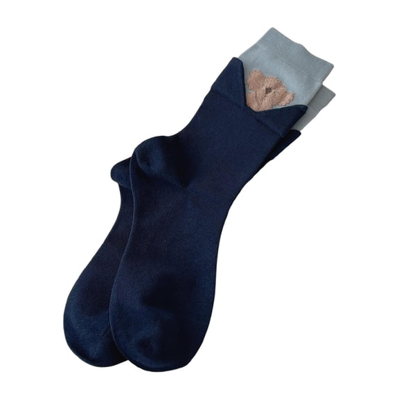 Bibifish Womens Socks Cartoon Animal Pattern Mid Socks Double Ribbed Foldable Novelty Socks Cute Dog Printed Crew Socks For Ladies