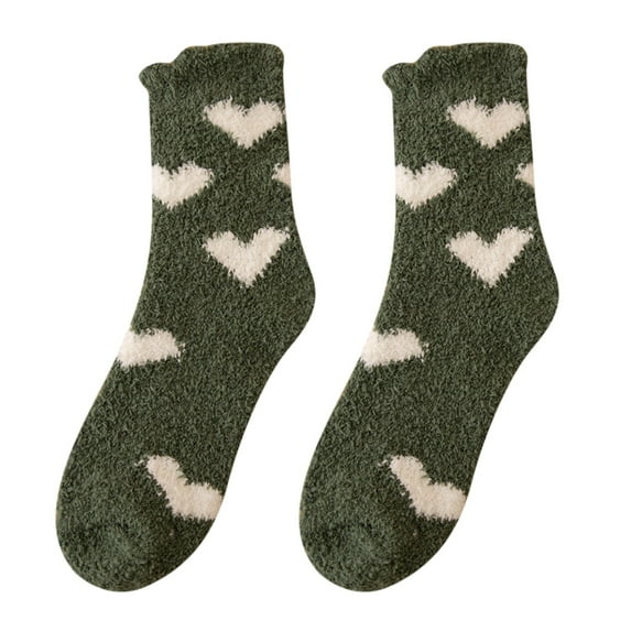 Bibifish Womens Socks Coral Fleece Socks Trendy Heart Print Socks Colorful Lightweight Home Wear Medium Tube Socks For Ladies And Girls
