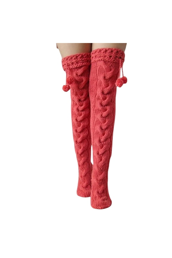 Womens Socks Cute Cable Knitted Over The Knee Socks With Tassel Detail Winter Warm Stretchable Soft Yarn Textured Long Socks