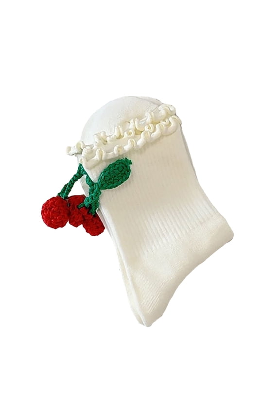 Womens Socks Cute Fruit Design Crew Socks With Elegant Ruffle Trim Summer Breathable Soft Thin Mid Socks For Girls And Ladies