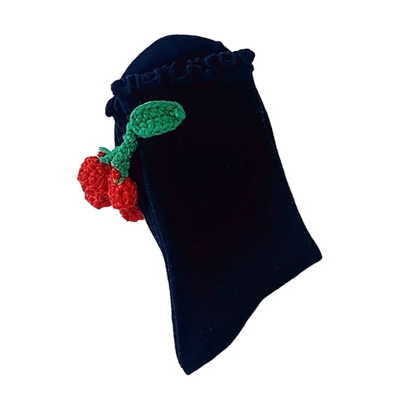 Bibifish Womens Socks Cute Fruit Design Crew Socks With Elegant Ruffle Trim Summer Breathable Soft Thin Mid Socks For Girls And Ladies