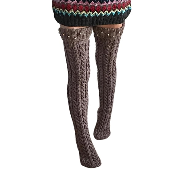 Bibifish Womens Socks Elegant Knit Over The Knee Stockings Warm Winter Stacked Socks For Casual Comfort Daily Wear Soft Lapel Cable Knit Stockings