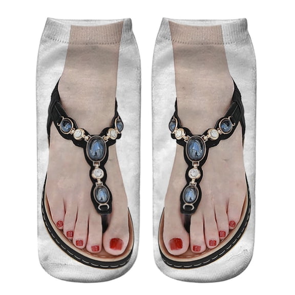 Bibifish Womens Socks Funny Flip Flop Sandal Printed Ankle Socks Comfy Low Cut Ankle Socks Summer Cozy Novelty Funky Socks