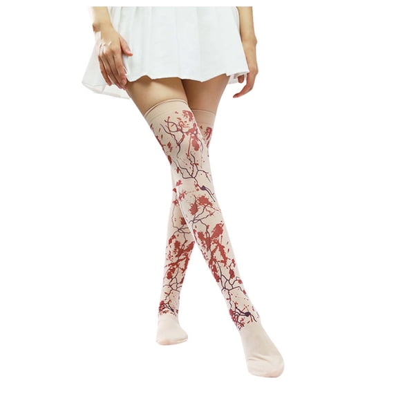 Bibifish Womens Socks Over The Knee Stockings Halloween Christmas Printed Cosplay Cartoon Thigh High Socks Fancy Dress Party Prop Holiday Casual Socks