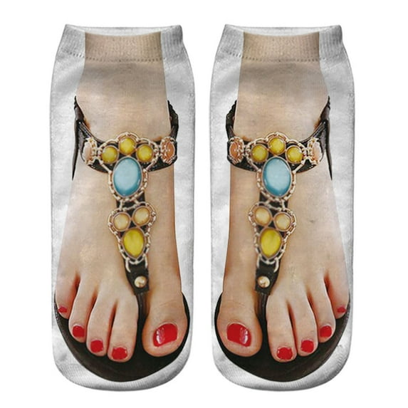 Bibifish Womens Socks Novelty Flip Flop Sandal Printed Socks Soft Low Cut Ankle Silly Socks Summer Funky Ladies Short Socks