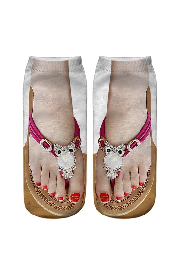 Womens Socks Novelty Flip Flop Sandal Printed Socks Soft Low Cut Ankle Silly Socks Summer Funky Ladies Short Socks