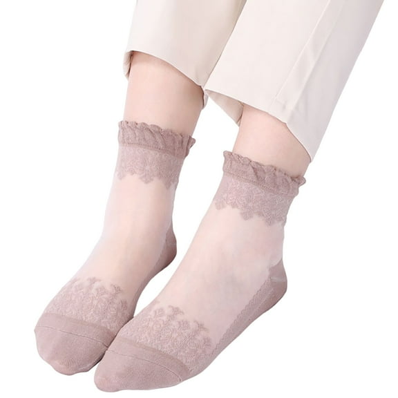 Bibifish Womens Socks Sheer Socks Summer Soft Cozy Elegant Lace Spliced Ankle Socks Above Ankle Socks Breathable Lightweight Sheer Socks