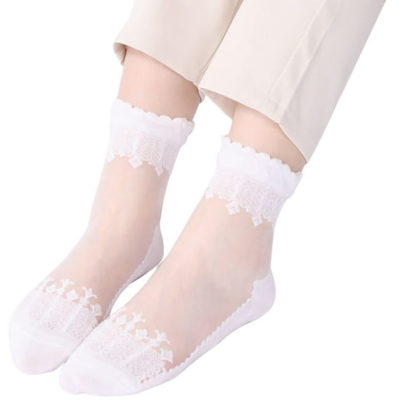 Bibifish Womens Socks Sheer Socks Summer Soft Cozy Elegant Lace Spliced Ankle Socks Above Ankle Socks Breathable Lightweight Sheer Socks