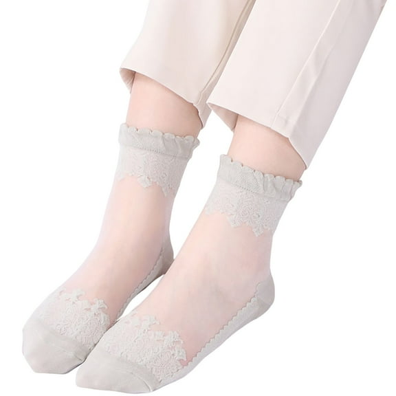 Bibifish Womens Socks Sheer Socks Summer Soft Cozy Elegant Lace Spliced Ankle Socks Above Ankle Socks Breathable Lightweight Sheer Socks