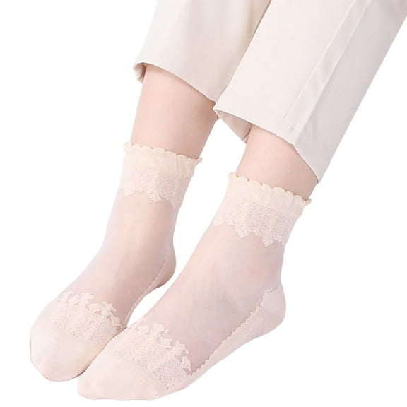 Bibifish Womens Socks Sheer Socks Summer Soft Cozy Elegant Lace Spliced Ankle Socks Above Ankle Socks Breathable Lightweight Sheer Socks