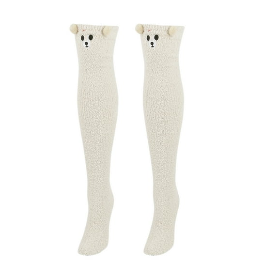 Bibifish Womens Socks Soft Coral Knee High Stockings Cute Animal Ladies Indoor Socks Pattern Thermal Socks Soft Home Wear Stockings
