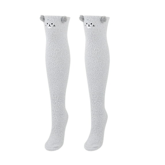 Bibifish Womens Socks Soft Coral Knee High Stockings Cute Animal Ladies Indoor Socks Pattern Thermal Socks Soft Home Wear Stockings