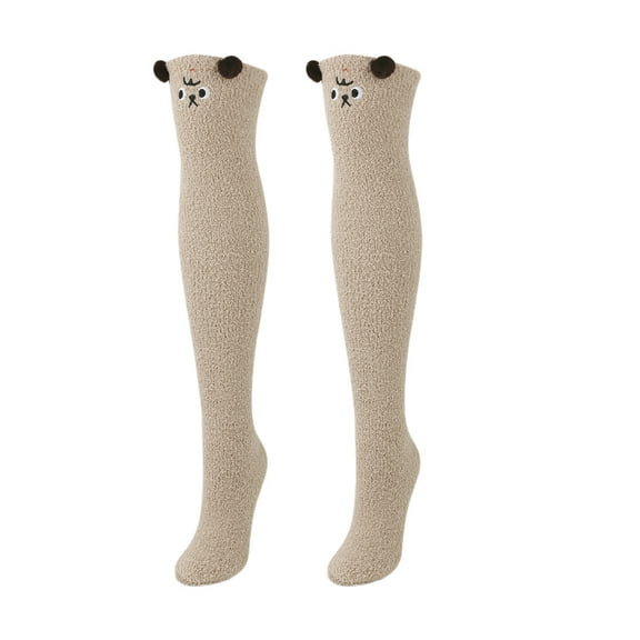 Bibifish Womens Socks Soft Coral Knee High Stockings Cute Animal Ladies Indoor Socks Pattern Thermal Socks Soft Home Wear Stockings