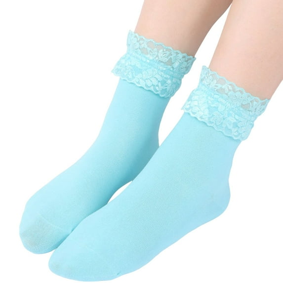 Bibifish Womens Socks Soft Solid Color Soft Crew Socks Elegant Trendy Lace Splice Socks Soft Breathable Mid Calf Socks For Ladies