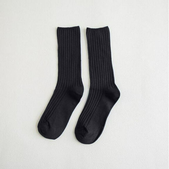 Bibifish Womens Socks Solid Color Breathable Ribbed Socks Crew Socks Mid Length Styling Fall Winter Daily Casual Style Comfy Wear Socks