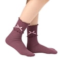 thumbnail image 1 of Bibifish Womens Socks Solid Color Socks Cute Ruffled Cuff Socks With Lace Bow Design Soft Stretchy Daily Wear Socks For Ladies And Girls, 1 of 5