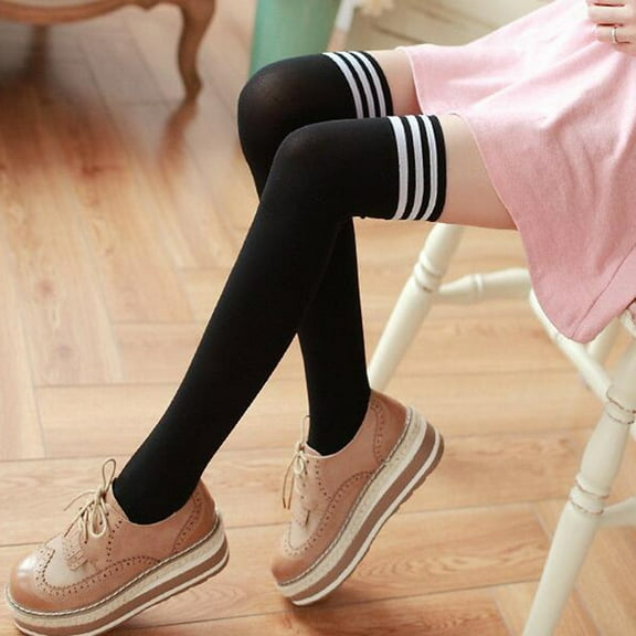 Bibifish Womens Socks Striped Thigh High Over Knee High Socks For Girls Casual Preppy Style Soft Breathable Thin Tights Long Stocking