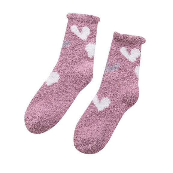 Bibifish Womens Socks Thick Coral Velvet Socks Warm Miedium Tube Socks Colorful Cute Heart Printed Home Sleeping Socks For Ladies