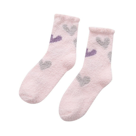 Bibifish Womens Socks Thick Coral Velvet Socks Warm Miedium Tube Socks Colorful Cute Heart Printed Home Sleeping Socks For Ladies