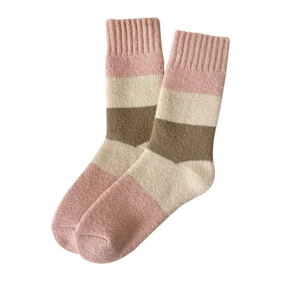 Bibifish Womens Socks Warm Thick Crew Socks Winter Trendy Heart Striped Pattern Mid Calf Socks Home Floor Sleeping Socks For Ladies
