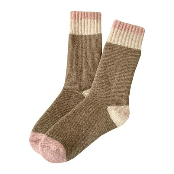 Bibifish Womens Socks Warm Thick Crew Socks Winter Trendy Heart Striped Pattern Mid Calf Socks Home Floor Sleeping Socks For Ladies