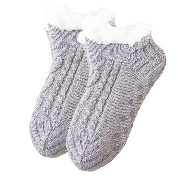Bibifish Womens Socks Winter Warm Slipper Fuzzy Socks With Grips Comfy Cozy Thermal Lined Cute Fluffy Ruffle Ankle Socks For Home