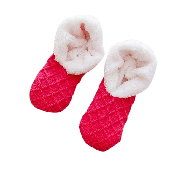 Bibifish Womens Socks Winter Warm Solid Color Floor Socks Thermal Lined Low Cut Socks Soft Non Slip Knitted Coral Fleece Socks