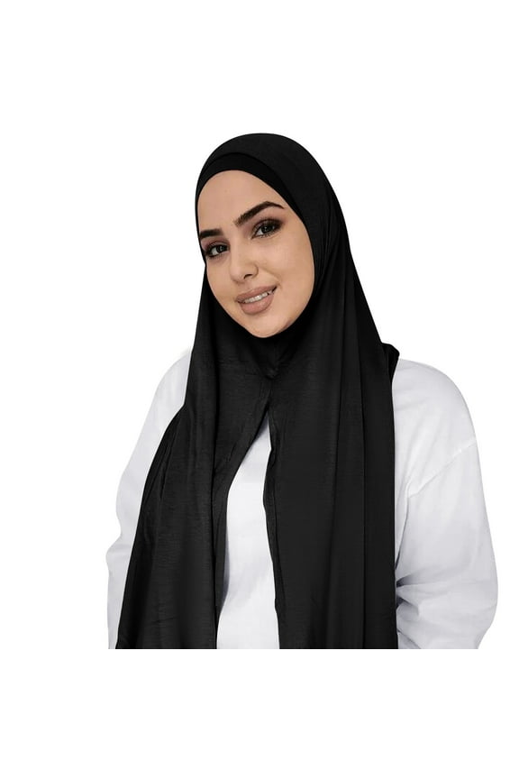 Womens Solid Black Hijab Scarf Lightweight Soft Long Wrap Breathable Comfortable Headwear soft Daily Wear Muslim Head Scarf