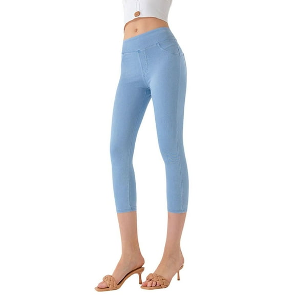 Bibifish Womens Solid Color Leggings Summer Capri Length Leggings Daily Yoga Sports Ladies Casual Workout Trendy Stylish Style Leggings