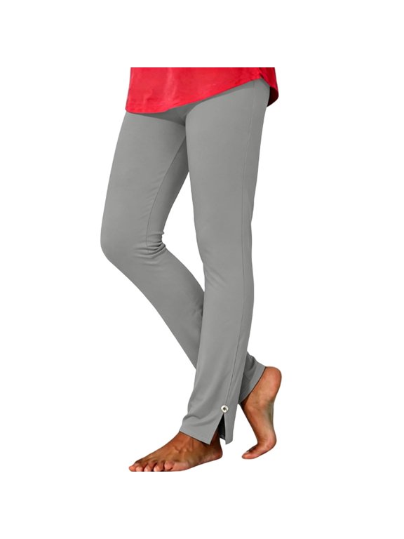 Womens Split Hem Pants Button Straight Leg Trousers Elastic Waist Trousers Casual Split Hem Pants 2Xl Grey