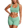 thumbnail image 1 of Bibifish Womens Sports Outfit Sets 2Pcs Padded Halter Bra & Shorts Elastic Ribbed Yoga Gym Workout Daily Running Trendy Tracksuit Sets, 1 of 5