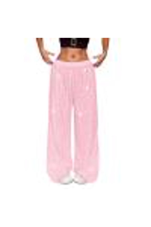 Womens Sports Pants Solid Color Shiny Sequin Party Prom Clubwear High Waist Straight Wide Leg Going Out Stylish Long Trousers With Pockets