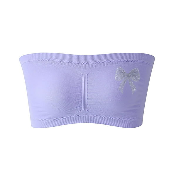 Bibifish Womens Strapless Bras Center Ruched Rhinestone Bow Everyday Bras Non Stretchy Tube Top Party T-Shirt Bras