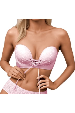 Womens Strapless Bras Lace Drawstring Everyday Bras Non Full Coverage Low Cut Dresses Party Bras