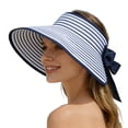 thumbnail image 1 of Bibifish Womens Straw Visor Large Brim Foldable Striped Sun Hat With Bow Tie Beach & Vacation Sun Hat, 1 of 4