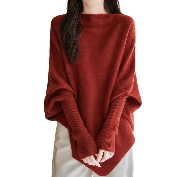 Bibifish Womens Sweater Batwing Sleeve Asymmetrical Hem Soft Knit Sweater Oversized Fit Casual Daily Wear Comfortable Pullover Sweater
