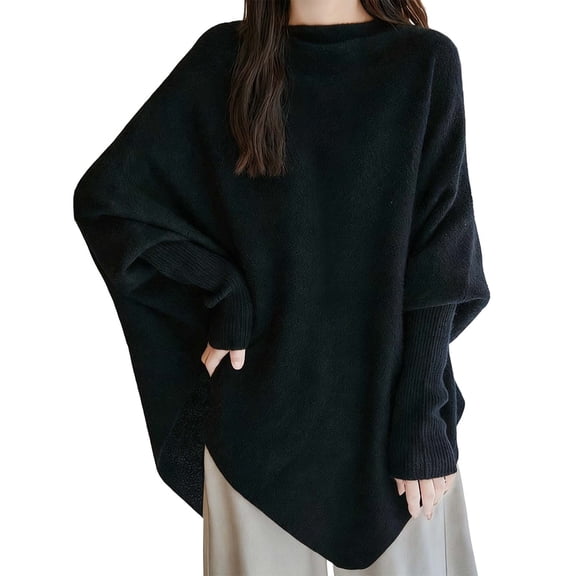 Bibifish Womens Sweater Batwing Sleeve Asymmetrical Hem Soft Knit Sweater Oversized Fit Casual Daily Wear Comfortable Pullover Sweater