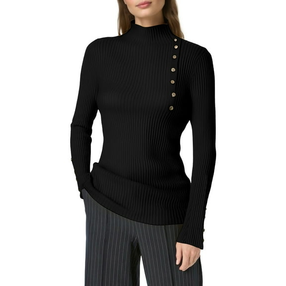 Bibifish Womens Sweaters Autumn/Winter Warm Solid Color Half Turtleneck Button Down Sweater Tops Slim Fit Trendy Oufits For Ladies