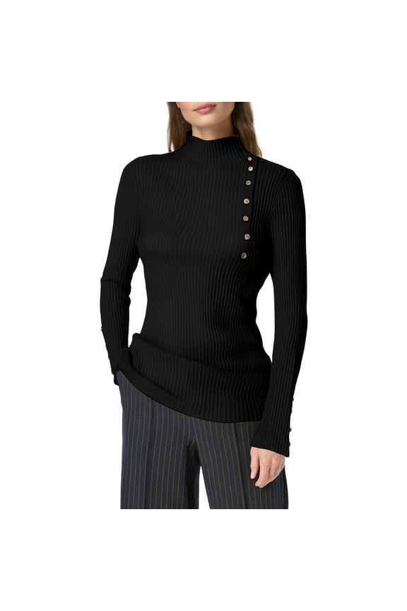 Womens Sweaters Autumn/Winter Warm Solid Color Half Turtleneck Button Down Sweater Tops Slim Fit Trendy Oufits For Ladies