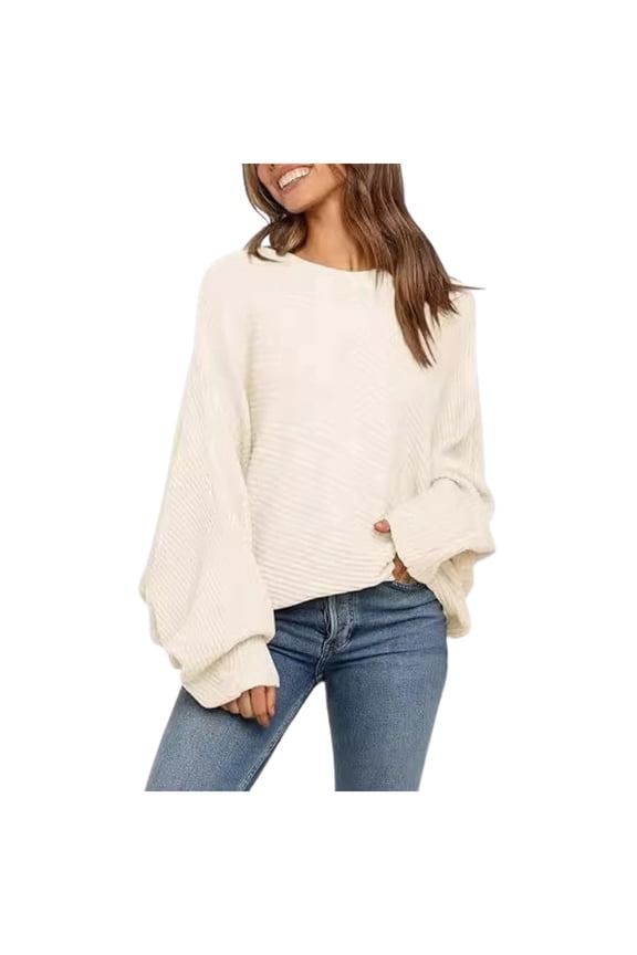 Womens Sweaters Batwing Long Sleeve Knitted Sweaters For Ladies Solid Color Relaxed Fit Pullover Tops Casual Cozy Sweaters